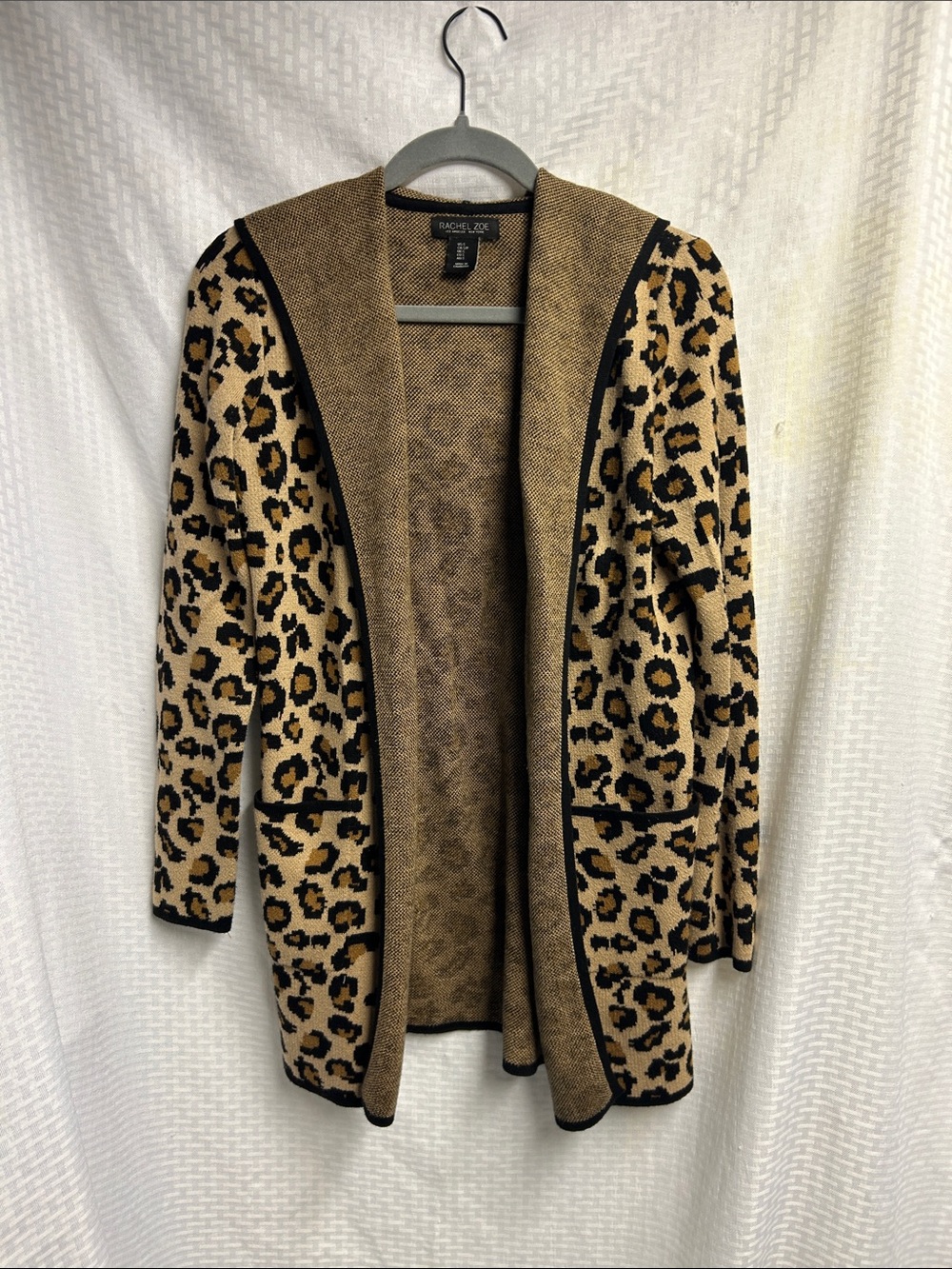 Rachel Zoe Hooded Leopard-Print Open Cardigan in Tan and Black